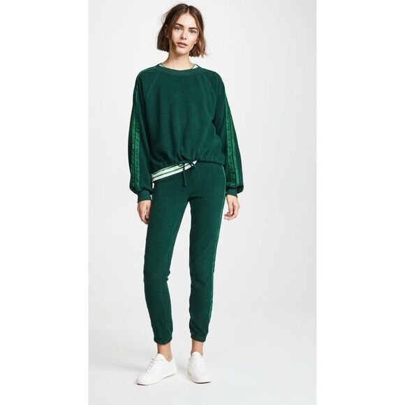 Pam & Gela Cropped Sweatshirt Velvet Stripes Green - Picture 15 of 16